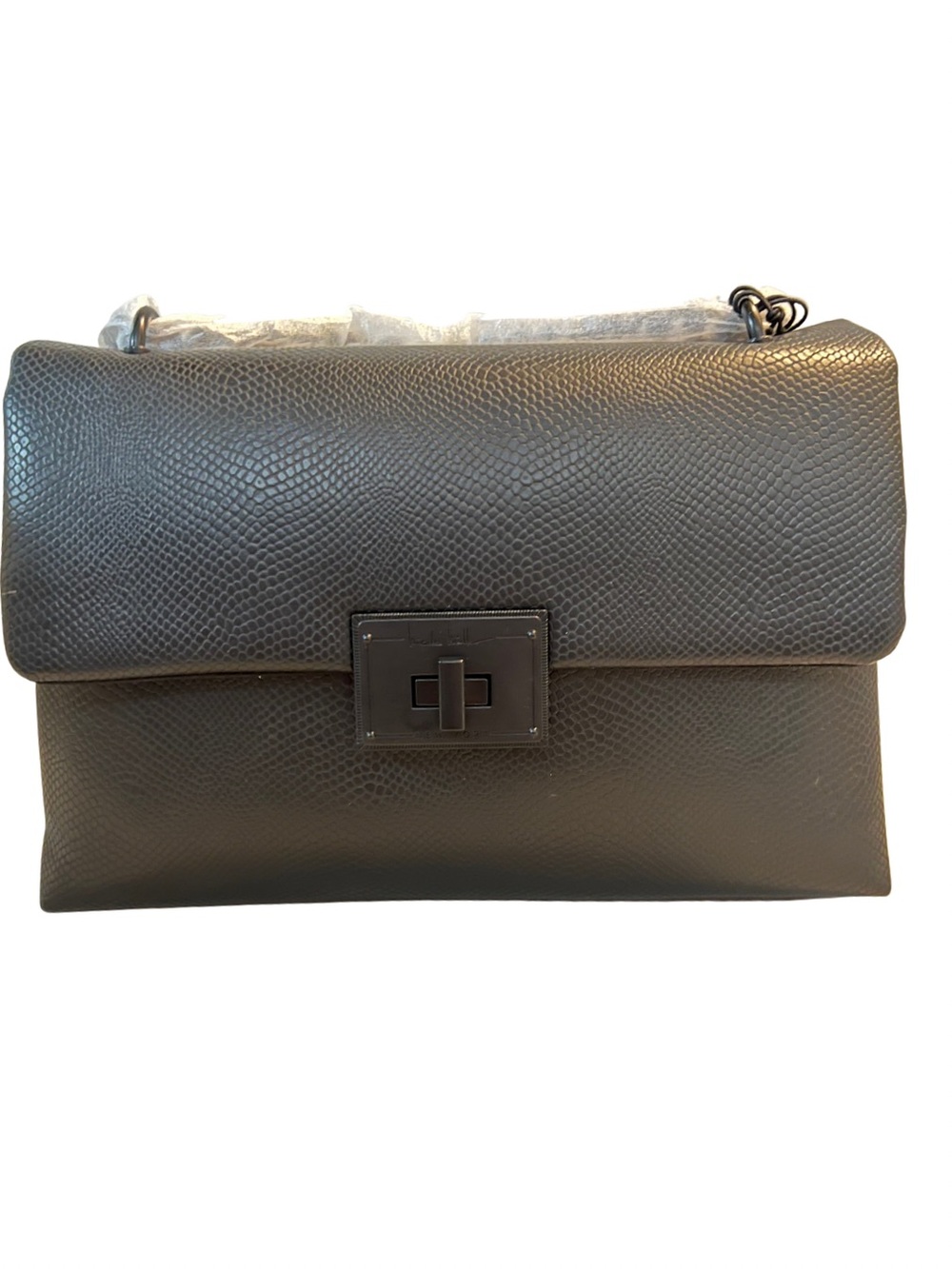 Nicole Miller Textured Turnlock Flap Bag with Matte Black Chain Strap NWT